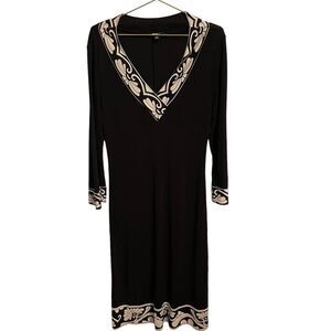 Banana Republic Black White V Neck Midi Dress Size L